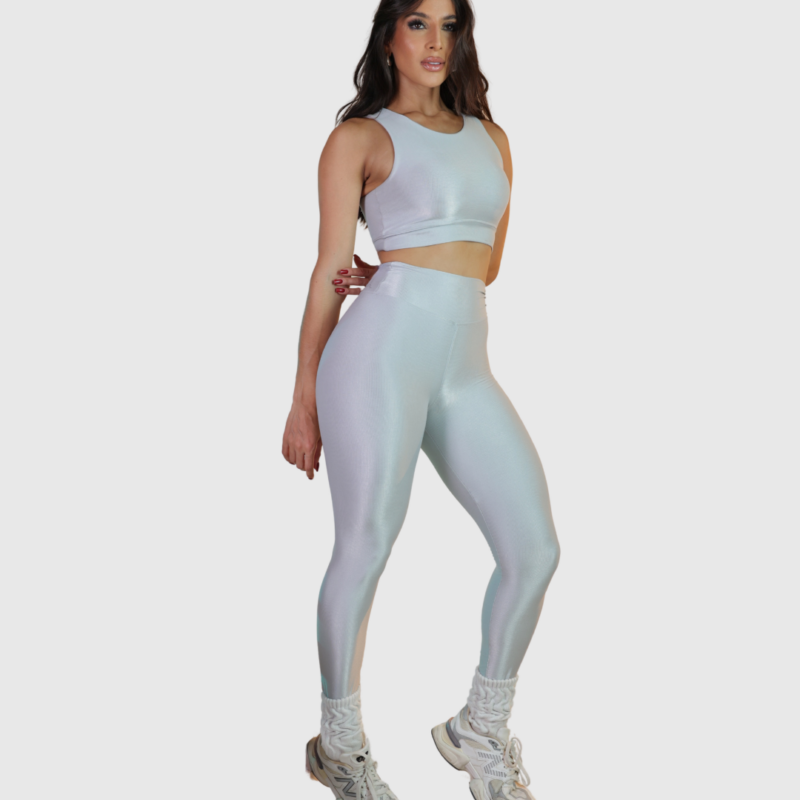 Calça Legging Caneladinho Cinza Gelo